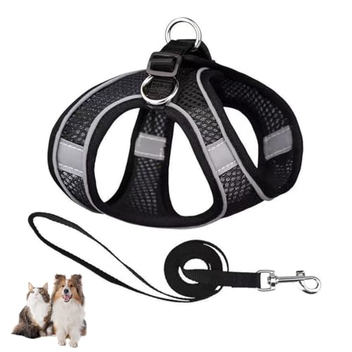WUFKOP Pettorina e Guinzaglio per Cani Set, Step-In con Design Antistrappo e Bande Riflettenti, per Cuccioli e Cani di Piccola Taglia fino a 3.5kg