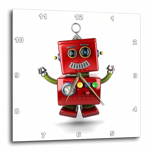 3dRose Happy Vintage Toy Robot Jumping of Joy Cute Funny 10x10 Wall Clock