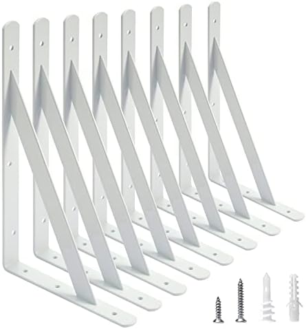 AWX Heavy Duty Shelf Brackets 12 inches x 8 inches with Screws - 8 Pack White Metal Shelf Brackets - Shelf Support Angle Brackets for Shelves L Brackets Heavy Duty Floating Shelf Brackets