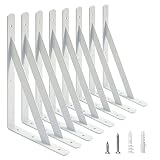 AWX Heavy Duty Shelf Brackets 12 inches x 8 inches with Screws - 8 Pack White Metal Shelf Brackets -