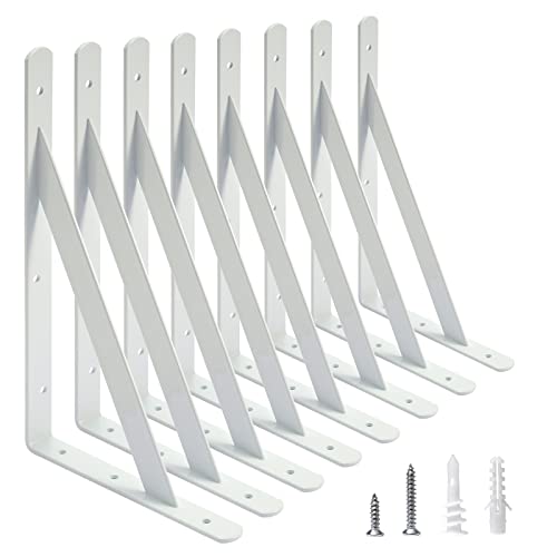 Awx Heavy Duty Shelf Brackets 12 Inches X 8 Inches With Screws - 8 Pack White Metal Shelf Brackets - Shelf Support Angle Brackets For Shelves L Brackets Heavy Duty Floating Shelf Brackets #TOP15