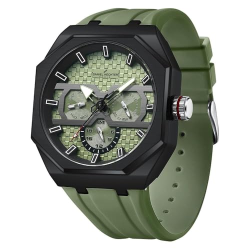 Daniel Hechter Paris kleber Collection Sporty Multifunction Watch for Men with Checkered Geometric Dial, Day & Date Display and Durable Silicon Strap
