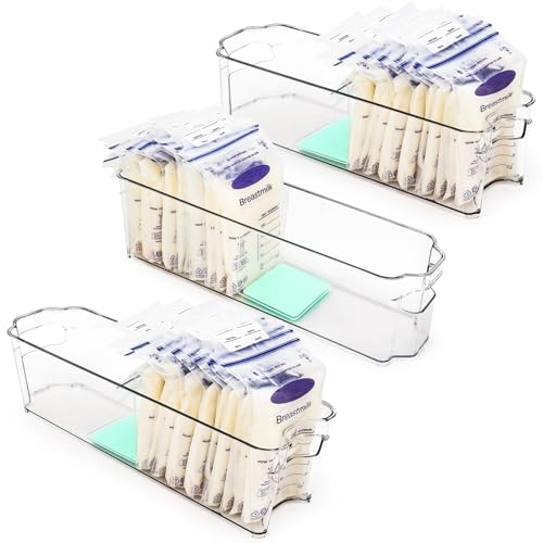 Image of Lelife Breast Milk Storage Containers for Fridge, Fridge Organizer Bins with L-Shaped Compressor Inserts for Flattening Breastmilk Bags, and Space-Saving Design(set of 3)