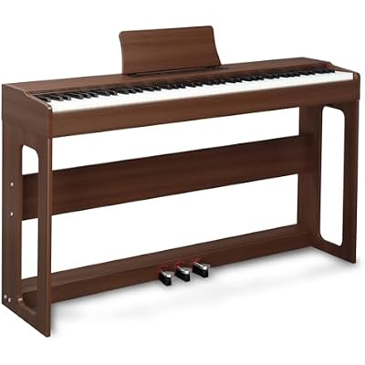 Ktaxon Digital Piano 88-Key Weighted Action Electric Piano with 3-Pedal Unit, Double Bluetooth, Split/Touch/Transpose Control Functions(Black Walnut)