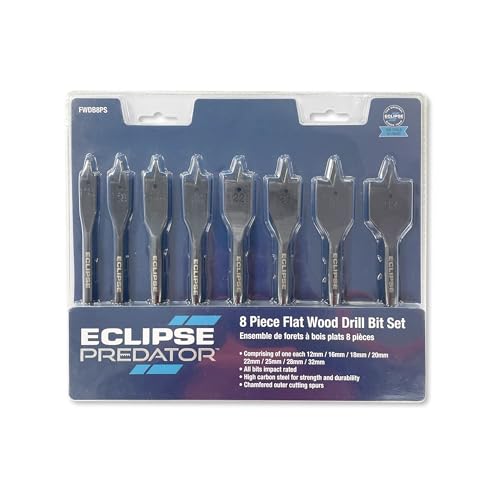 Eclipse Professional Tools FWDB8PS 8 piece Flat Wood Drill Bit Set, Black, 180mm x 150mm x 10mm - Image 2