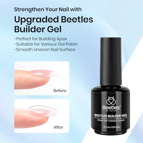 Image of Beetles Builder Gel and Extra Glossy Top Coat No Wipe for Nails with Nail Brush, 15ml Low Heat Hypoallergenic Clear 7 in 1 Builder High Shine Long Lasting Top Coat Gel Nail Polish