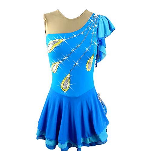 Vestido de ginástica de arte, vestido de patinação no gelo para meninas, feminino, costura sem manga