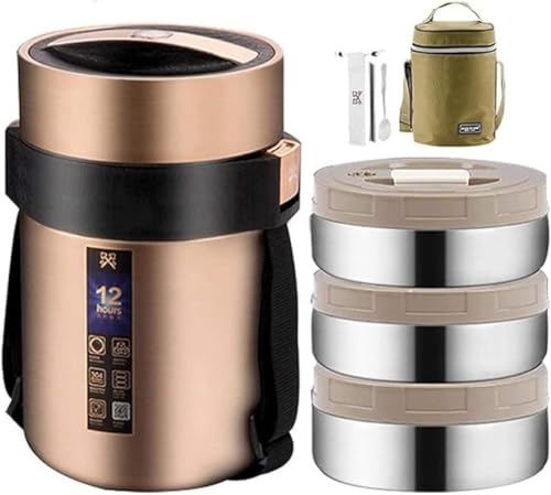 Farigrut保温弁当箱 304 ステンレス製大容量モデル 12 時間長時間保温保冷対応 ポータブルランチジャー兼フードジャー 食器収納バッグ付き 2 セット 日常通勤・屋外活動に最適なお弁当用容器