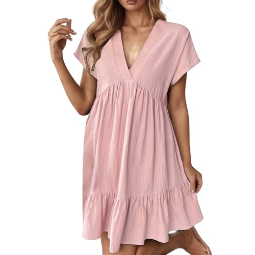 Robe en lin col en V pour femme : tenue de plage légère et décontractée pour l'été