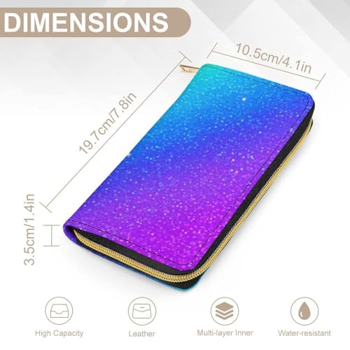 Women's Travel Zipper Purse Fashion Design, Huge Storage Capacity Purse, Cute Decor Wallet, Long PU Wallet Beautiful Turquoise Shining Glitter Sparkles Pattern2
