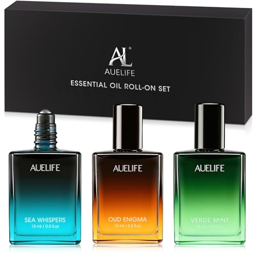 3 x 15ml Essential Oil Roll-On Set Self Care Relaxing Aromatherapy Gifts for Men Portable Travel Essential Oils Roller Set for Fathers Day & Birthday Gift Roll Oil for Skin(Relax Calm Refresh)