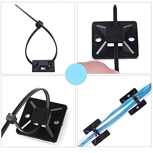 Hs Cable Tie Mounts Self Adhesive With Screw Hole Zip Wire Tie Mounting Base Holder (100 Pack) Squares 1X1 Inch,Black #TOP4