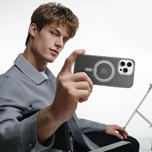 Image of DIZORO 360Rotatable Magnetic Ring Case Compatible for iPhone 16 Pro Max Back Cover Compatible with MagSafe[Non-Slip Edge] Built-in Kickstand Translucent Matte Silicone Bumper Slim, Natural Titanium.