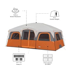 CORE 12 Person Tent | Large Multi Room Family Cabin Tent with Carry Bag for Outdoor Car Camping | Included Storage Pockets for Camping Accessories — photo 4 of 6