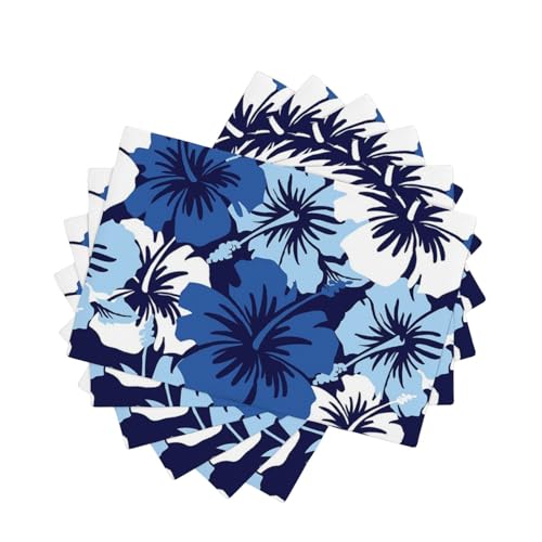 Sets de table en lin de qualité supérieure style hibiscus bleu - 2