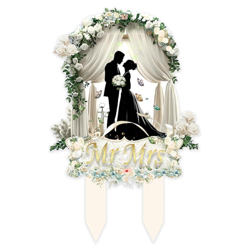 DIELOVEHUA Décorations de Gâteau de Mariage, Décoration de Gâteau de Mariage en Acrylique, Cake Topper Mr & Mrs, pour Fiançailles, Anniversaire de Mariage (A)