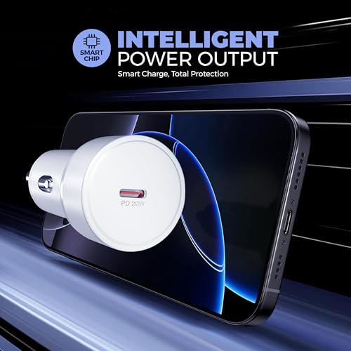 Image of UBON CH282 20W Type-C PD Fast Charging Car Charger | Compact Car Charging Adapter for iPhone, Android Smartphones, Smartwatches, Earbuds & Power Banks (White)