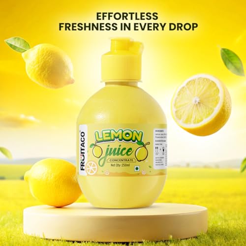 Image of Fruitaco Yellow Lemon Juice Concentrate - Pack of 4 (1000ml) | Equivalent to 100 Lemons | Pocket Bottle | Easy to Use in Cooking, Beverages, Shikanji, Lemonade & More