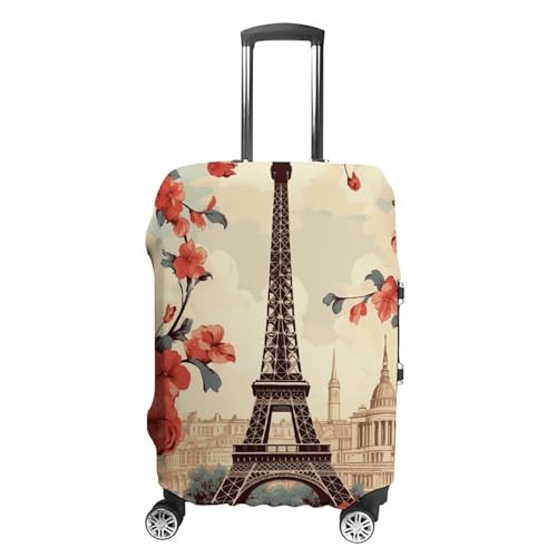 Paris Vintage Floral Luggage Cover, Washable Elastic Suitcase Cover Protector Fit 18-32 Inch Luggage