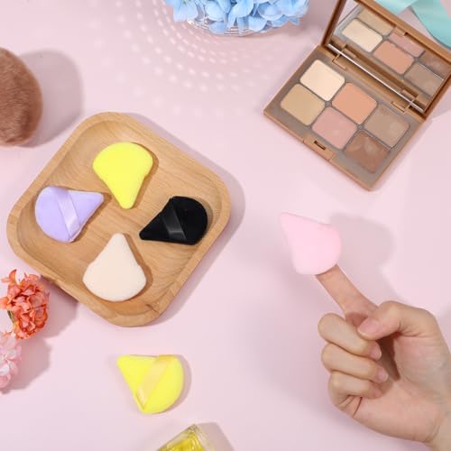 Grevosea 12 Pcs Makeup Puffs, Mini Triangle Powder Puff Reusable Finger Setting Powder Puff Small Makeup Sponge Beauty Blender for Women Face Powder Foundation Cosmetic (6 Colors)