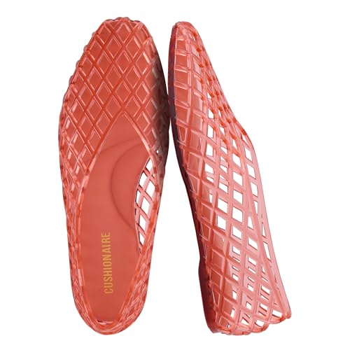 Image of CUSHIONAIRE Siesta Modern Lattice Ballet Flats for Women, Comfortable Slip On Pointed Toe Womens Jelly Shoes