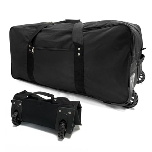 TELOSPORTS 29-Inch Foldable duffle bag with Wheels - Extra Large Rolling Duffel Bag with Wheels, Foldable Heavy-Duty Cargo Duffel for Travel, Camping & Moving, Water-Resistant 600D Oxford, Black