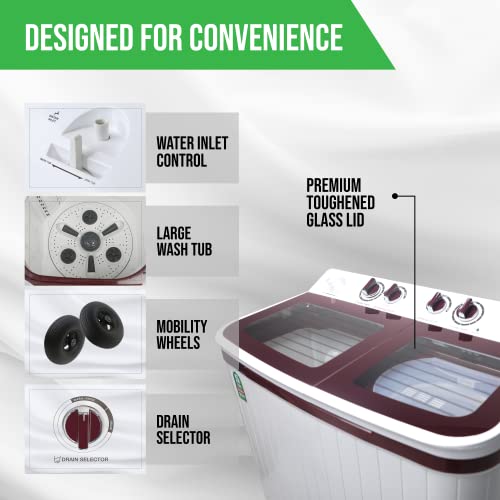 Image of NU 9 Kg Semi-Automatic Top Load Washing Machine with Soft Close Premium Toughened Glass Lid (WTT90GBO, Burgundy Red) 2023 Model
