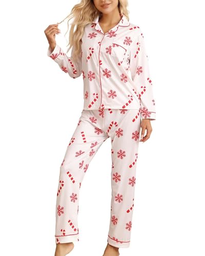Pajamas for Women Set 2 Piece Lounge Sets Long Sleeve Button Down Loungewear Cute Polka Dots Sleepwear Soft Pj,Chest Pocket