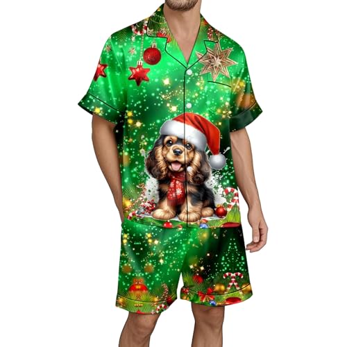 Pyjama Noël Homme Boutons Manches Courtes Ensemble Coupe Ample Confort