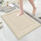 SHACOS Super Soft Bathroom Rugs 20x32 inch Non Slip Washable Bath Rugs Microfiber Bath Mats for Bathroom Floor Tub Shower Vanity Sink Decor Accessories, Light Beige 1'8' x 2'8'