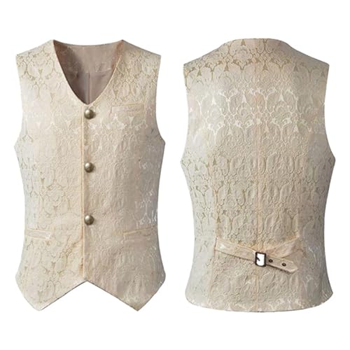 Men Victorian Sleeveless Slim Jacquard Paisley Vintage Gothic Steampunk Vest Medieval Waistcoat3