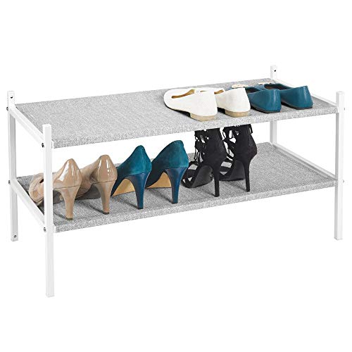 mDesign Soft Fabric Shoe Rack Holder & Organizer - 2 Tier Storage Shelf