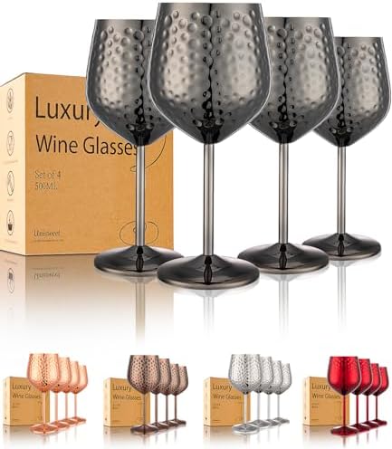 UNISWEET Stainless Steel Wine Glasses Set of 4 Unbreakable (Black)