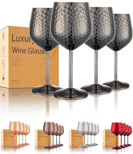 UNISWEET Stainless Steel Wine Glasses Set of 4, Black #TOP17