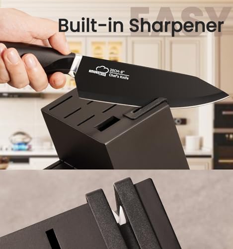 Amorston 92P Knife Set, 15 Pieces Kitchen Knife Set With Built In Sharpener, German High Carbon Stainless Steel Knife Block Set thumb #3