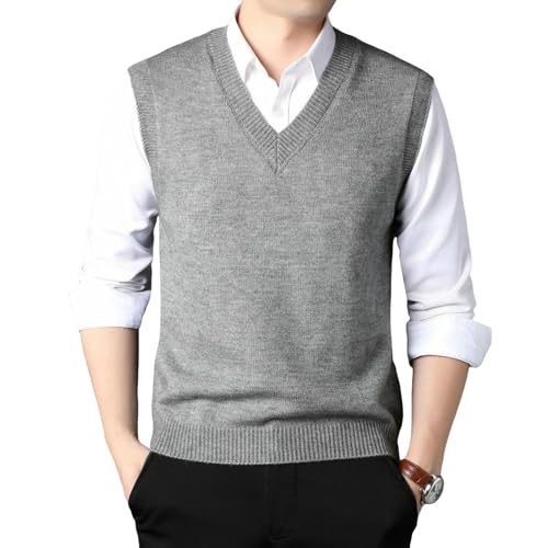 Gilet en tricot pour homme sans manches à col en V couleur unie