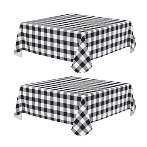 Image of misaya 2 Pack Waterproof Vinyl Table Cloth, Buffalo Flannel Backed Tablecloth, Wipeable Plastic Table Cover for Dinner, Kitchen, Outdoor (54 inch x 54 inch, Black and White)