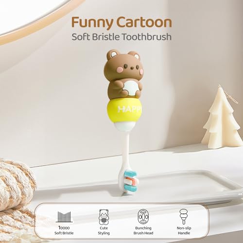 Image of StarAndDaisy Baby Tooth Brush /Manual Toothbrush 1 Year + Kids With Soft And Fluffy 10000 Gentle Bristles, 80 Micron Split-Beam Bristle, Non-Slip Comfortable Dinosaur Handle (Brown, 1), 1 count