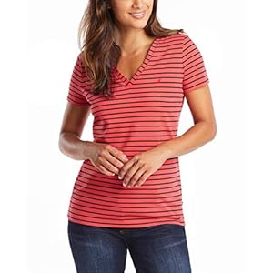 Nautica Women’s Easy Comfort V-Neck Striped Supersoft Stretch Cotton T-Shirt