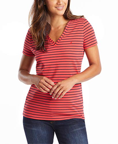 Nautica-Womens-Easy-Comfort-V-Neck-Striped-Supersoft-Stretch-Cotton-T-Shirt