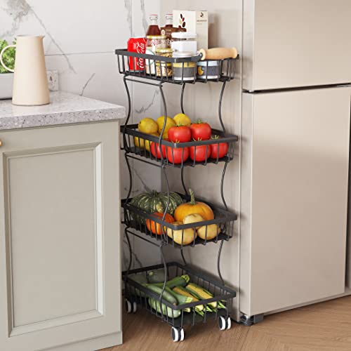 COVAODQ Gemüseregal für Küche,4-stöckiger Rollwagen,Stapelbarer Obst...