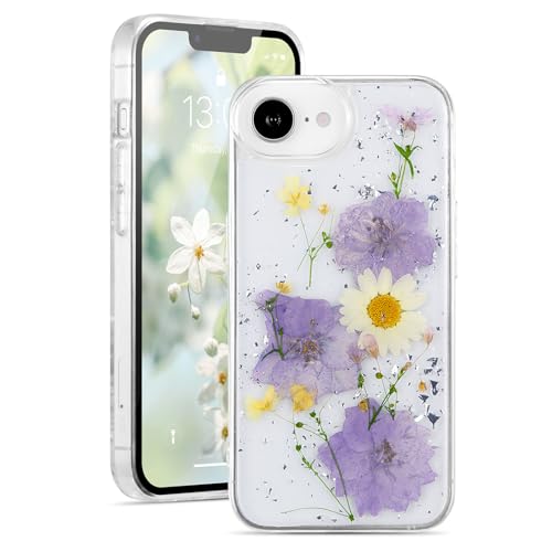 Coque iPhone 16e gel souple anti-jaunissement fleurs séchées durables