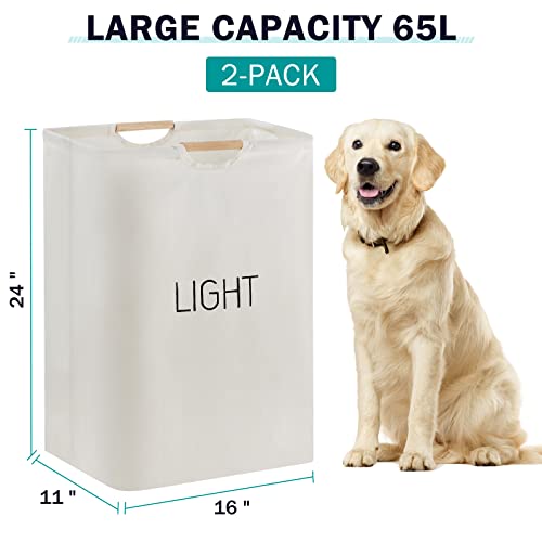Large Laundry Basket 2 Pack, 65L Collapsible Laundry Hamper With Wooden Handles, Waterproof Freestanding Clothes Hampers For Laundry, Toys And Clothes Organizer In The Dorm And Bedroom,White #TOP1