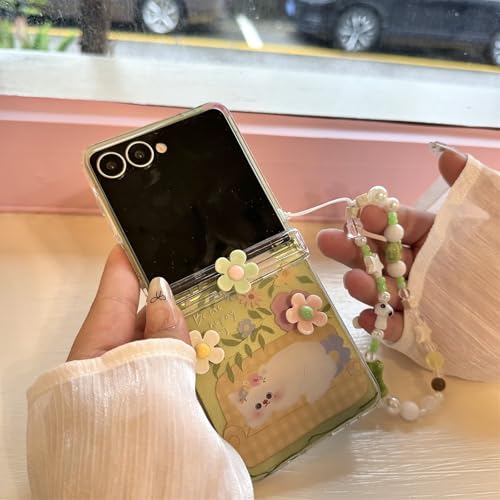 JLSDBMZ for Samsung Galaxy Z Flip 7 Case Cute,Exquisite Funny Cat/Rabbit Pattern Design,Kawaii Clear Cartoon Animals Phone Case with Bracelet for Woman Girls (cat) by JLSDBMZ - Used condition - Image 2