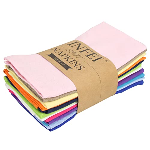 Infei Solid Color Cotton Linen Blended Thin Dinner Cloth Napkins - Set Of 12 (40 X 40 Cm) - For Events & Home Use (Multicolored) #TOP10