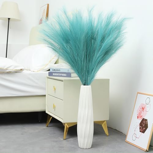 Image of 38 inch 10 Stems Faux Pampas Grass Decor Tall Pampas for Floor Vase（Lake Blue）