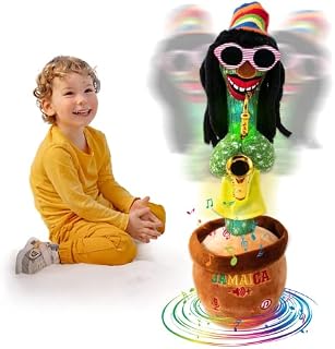 JISON21 Dancing Cactus 360° Rotation American Style Singing Cactus Dancing Talking Cactus with Recording and Playback Function Glow Cactus Toy
