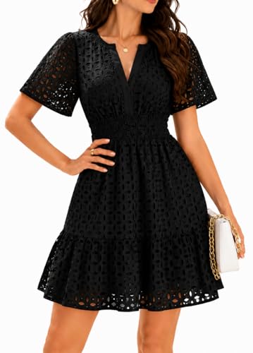 Image of INR Dress for Women Elastic Waist Hollow Out Embroidered A Line Casual Fashion Skirt Beach and Prom Cocktail Party Dresses