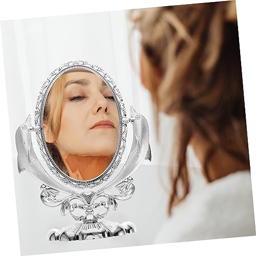 Miroir cosmétique double face pivotant de bureau argenté