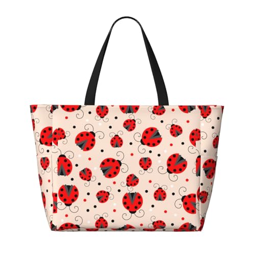 Red Ladybug Print Large Beach Tote Bag for Women Extra Large Capacity Sandproof Waterproof Pool Bag Suitable for Swimming Pool Gym Groceries Travel2